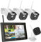 SecuFirst 2K Überwachungskamera Aussen Set mit Monitor,4X Kameras Überwachung ohne WLAN +7 Zoll Touchscreen Funk NVR Bildschrim,Gegensprech oder Wiedergabe von Aufnahmen über Monitor und APP.