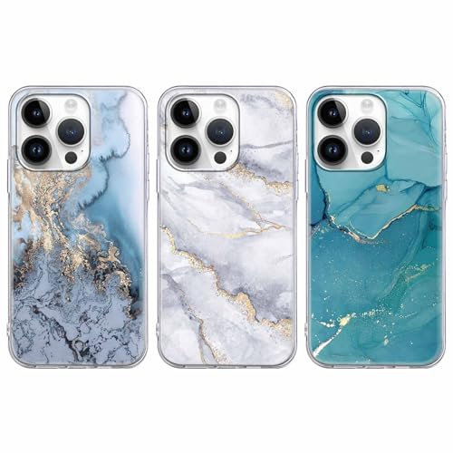 Xylota 3 Stück Handyhülle für iPhone 14 Pro Max 6,7 Hülle, Transparent Mode Case mit Aesthetic Marmor Muster, Weich Silikon Ultra Dünn TPU Stoßfeste Kratzfest Schutzhülle Cover für iPhone 14 Pro Max