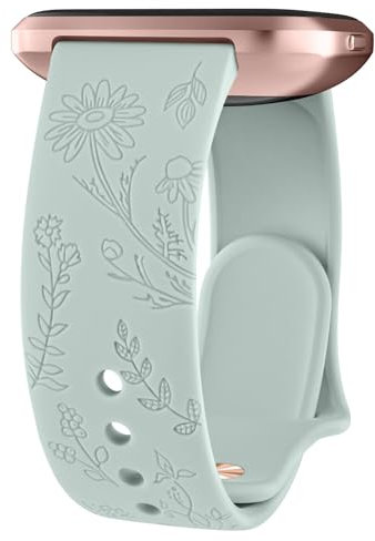 Tobfit Correa para Fitbit Versa 2 / Fitbit Versa Lite Mujer Hombre, Pulseras de Repuesto de Silicona, Correa con Grabado Floral, Bonita Correas Deportiva con Estampado de Flores, Verde Claro