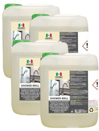 MARBEC SHOWER BRILL 5LTX4STCK Schützender Anti-Kalk-Aufheller für Badarmaturen, Duschkabinen und Keramik