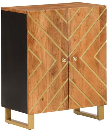 QZZCED Multifunktionales Sideboard Schrank Wohnzimmerschrank Beistellschrank Braun und Schwarz 60x33,5x75cm Massivholz Mango für Wohnzimmer, Küche, Korridor