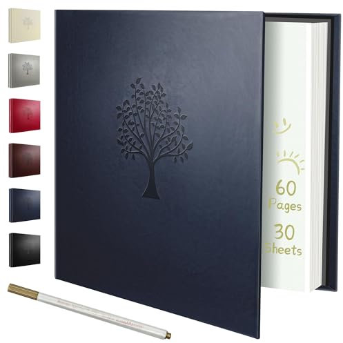 Rdylymx Large Photo Album Self Adhesive Scrapbook Album for 5x3 6x4 7x5 10x8 Pictures,60 Pages Leather Cover DIY Photo Book,Ideal Gifts for Family Travel Wedding Baby Blue