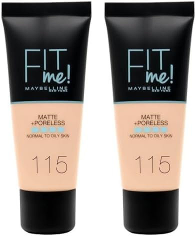Maybelline New York Make Up, Fit Me. Matte + Poreless Make-Up Nr. 115 Ivory, Mattierend und porenverfeinernd, Alle Hauttypen, 30 ml (Packung mit 2)