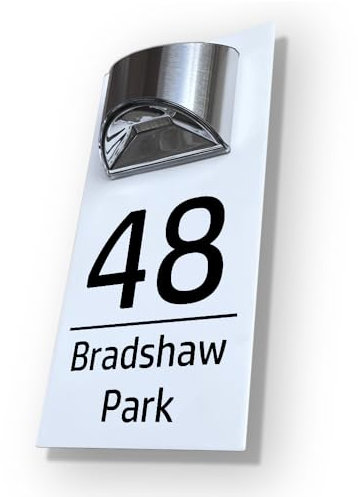 House Numbers Plaques With Solar Light Door Number House Signs Door For Wall House Name For Outside House Number Plaques With Light (Matt White & Classic Text)