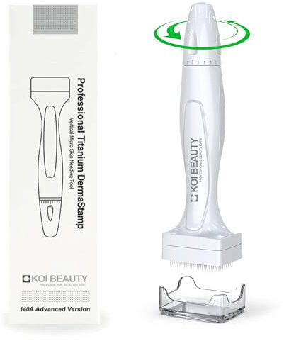 KOI BEAUTY Adjustable Derma Stamp- 140 REAL NEEDLE, Professional Microneedling for Home, Dermastamp for Scalp Hair Beard Growth Face Body, Derma Roller & Microneedling Pen Alternative for Men Women