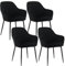 Klihome Dining Chair Set of 4, Wide Padded Velvet Chair with Back, Metal Legs, for Dining Room, Bedroom, Living Room, Dressing Table, Black, K0015EZS-4-UK