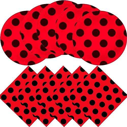 Ladybug Birthday Party Supplies, Include 20 Ladybug Plates and 20 Ladybug Napkins, Ladybug Party Dinner Dessert Plate Napkins Birthday Tableware Decorations for Girls