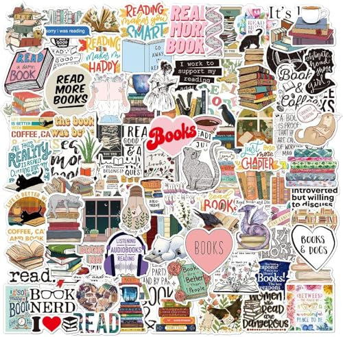 100 Pcs Vintage Book Stickers - Waterproof Vinyl, Pack of 100 Reading Stickers for Suitcase, Water Bottle, Laptop, Skateboard & Scrapbook