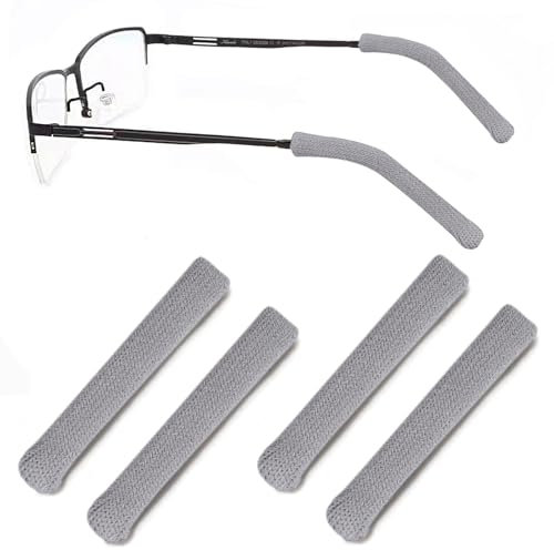 RUOXIXI 2 Paare Brillen Ohrenkissen Pads Anti Rutsch Brille Ohrhaken Brillenband für Lesebrillen,Universal-Ohrbügel Haken,Brillenhalter Antirutsch Brillenbügel für Sonnenbrillen,Gestrickte(Grau)