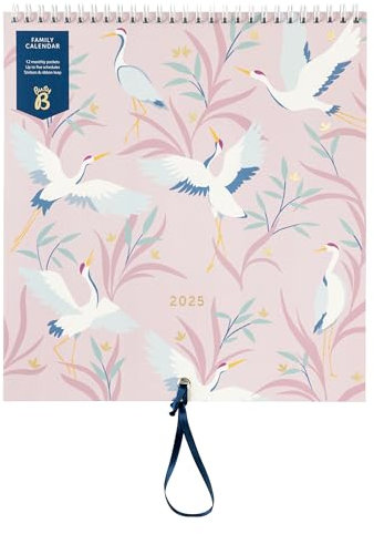 Busy B 2025 Wall Calendar - Family Calendar, Birds Design with 5 Columns & Storage Pockets - Monthly 2025 Calendar for Busy Families with Colour-Coded Stickers - 23.5 x 25.5cm
