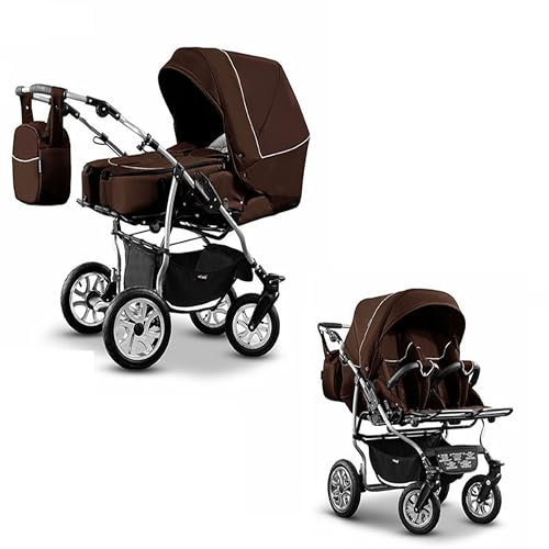Elcar Zwillingskinderwagen 2 in 1 City Twin inkl. Sportsitze - 15 Teile - in Braun