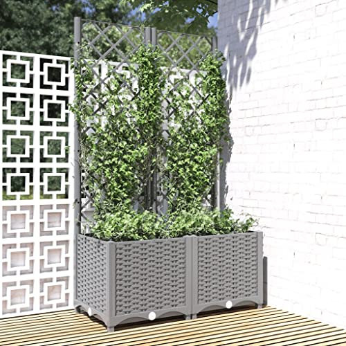 IKAYAA Jardinera con Enrejado PP Jardinera con Celosía Gris Claro Macetero con Soporte para Flores Plantas en Exterior Terraza Jardín Balcón 80 x 40 x 136 cm