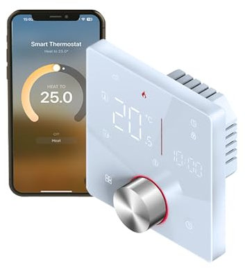 Qiumi Matter Thermostat Intelligent pour Le Chauffage Individuel d’Une chaudière à gaz/Eau Fonctionne avec Alexa, Google Homekit, Apple Home, Contact Sec, 5A, 95~240V AC