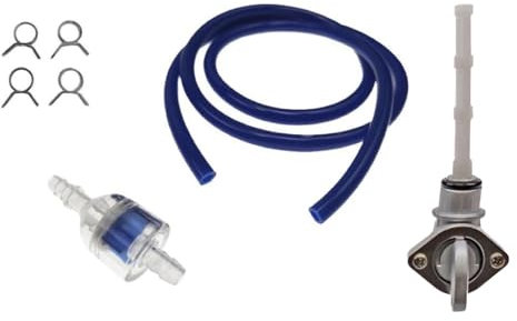 Manueller Benzinhahn + Blauer Benzinschlauch Set für Piaggio Sfera, NRG, TPH, Typhoon, Zip, Gilera Runner, Aprilia SR 50 – Inkl. Filter & Klemmen