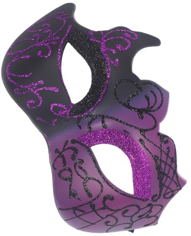 Abaodam Masquerade Party Mask Half Face with Glitter Paint for Halloween Cosplay and Carnival, Black Purple Decorative Cosplay Mask Prop for Men and Women