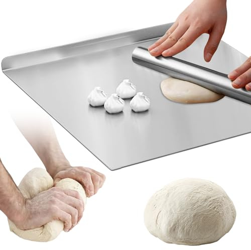BORDEAG Edelstahl Schneidebrett, 40x30 Cm Küchenarbeitsplatte, Arbeitsplatte Knetbrett Edelstahlm, Rutschfeste Schneidebrett Mit Kante Für Brot, Teig Kneten, Fleisch, Pizza Ausrollen