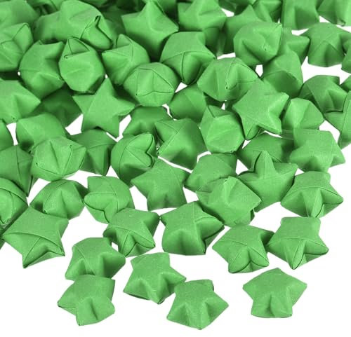 QUARKZMAN 136 Stück Origami Sterne Papierstreifen, Vorgefertigte Origami Papier Glückssterne Wunschstern 3D Bunte Stern für Weihnacht Hochzeit Valentinstag Geschenk Dekoration, Grün