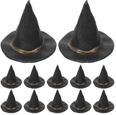 IMIKEYA 12pcs Mini Witch Hats for Crafts: Halloween Small Wizard Hat for Dollhouse Decorations Tiny Wine Bottle Covers for Halloween Birthday Party Celebrations Supplies(2.5cm)
