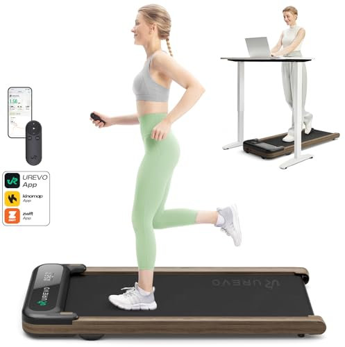 UREVO Tapis De Marche en Bois avec APP SmartCoach, Chic et Elégant, Tapis de Course sous Le Bureau A MIIT Mode, 1-6 Km/H Tapis Walking Pad Électrique Compact avec Télécommande pour Course et Marche