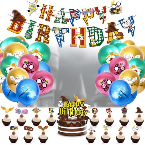 Decoration Anniversaire Set, Party Kit de Fête D'anniversaire, Anniversaire Decoration, Ballons Anniversaire Bannière des Décorations de Topper Cupcake pour Enfants (A)