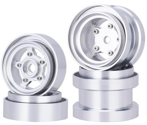 GTVNPOA Für Tamiya Frog Grasshopper Für Hornet Sand Scorcher 1/10 4 Stücke CNC Aluminium Beadlock Räder Felge Hub Upgrade Kit RC Für Buggy Auto Teile RC Zubehör(Silver)