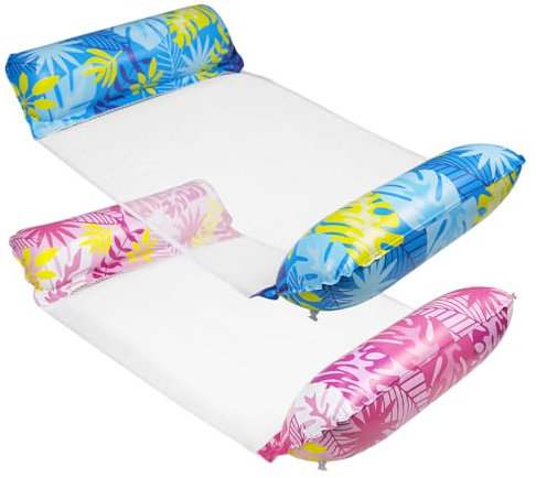 Aoreun Bouee Piscine Adulte, 2 Pièces 4 in 1 Hamac Flottant Gonflable Piscine avec Deux Pochette étanche, Matelas Filet Piscine, Bouée Transat Piscine Pliable Portable pour Les Vacances à la Plage