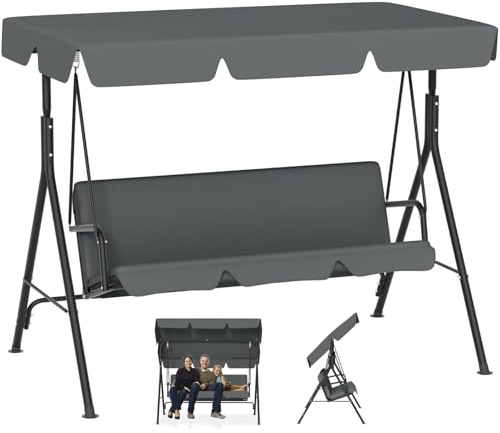 Froadp Hollywoodschaukel Outdoor mit Dach,Gartenchaukel 3 Sitzer bis 200kg Belastbar,Gartenliege Wetterfest,Schaukelbank für Erwachsene im Garten,Balkon,Terrasse,193x110x152cm,Grau