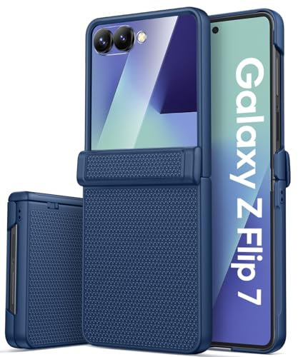 Sixbox for Samsung Galaxy Flip 7 Slim Case with Hinge Protection & Screen Protector, Anti-Slip Texture, Full Body Hard Cover, Daily Drop Protective Phone Case for Samsung Galaxy Z Flip 7 5g 2025, Blue