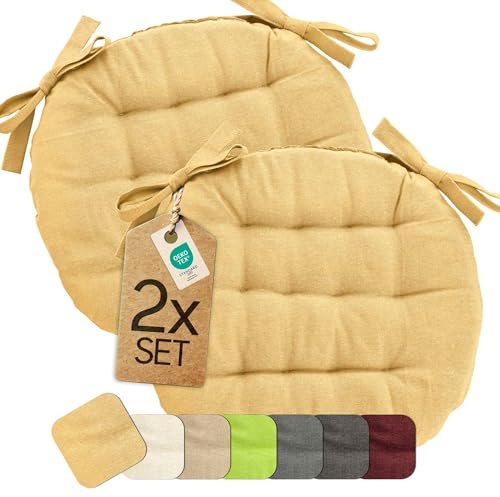 etérea Sitzkissen Basic Rund 38x38 cm 2er Set Beige – Outdoor Bänder | Viele Sets, rund · Mit Bändern · Fest gepolstert · Indoor & Outdoor · 55% Baumwolle, 45% Polyester · OEKO-TEX Made in Green