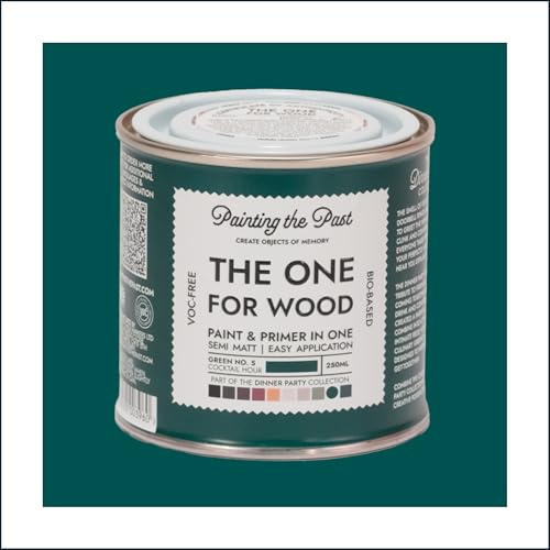 The One for Wood Paint & Primer 250ml Green No. 5 Cocktail Hour | Semi Matt Finish, Bio-Based & VOC-Free Formula for Wooden Furniture & Surfaces | Durable & Easy Indoor Home Decorating