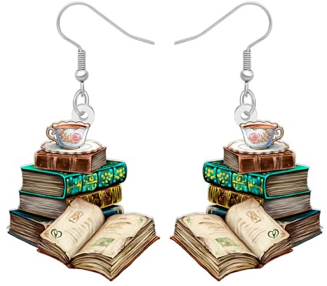 NEWEI Acryl Vintage Buch Liebhaber Geschenke Buch Stack Ohrringe Hängend für Damen Mädchen, Lehrer Anerkennung Unique Schmuck Bookish Geschenke für Bücherwurm Student Zurück zu Schule