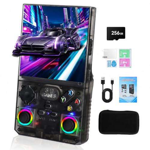 GWALSNTH V40 MAX Mini Retro Handheld Game Console, 40000 Games 256G TF Card, Built-in 49+ Emulators, 4.0 Inch 4K HD IPS Screen, 4000mAh Battery, Portable Pocket Video Console (Transparent Gray)