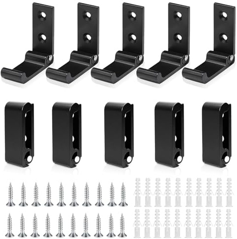 YUDAWN Lot de 10 crochets muraux pliables, noirs, en alliage d'aluminium, porte-manteau, porte-manteau, support mural avec vis et vis pour chambre à coucher, salon, 5 x 5 cm