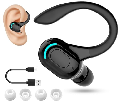 Kioylmo Auricular Bluetooth Mono sin Cables V5.2, Una Sola Oreja | Micrófono Integrado Manos Libres Oreja, 70 mAh, hasta 20 h de Reproducción, Uso Casco Inalámbrico para iPhone, Android y PC