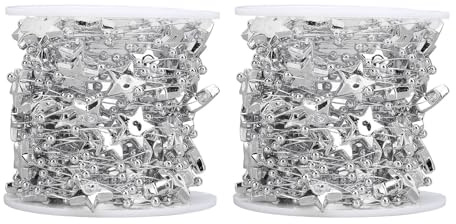 Star Bead Garland 2 Rolls 20 Meters | Cuttable String for Wedding/Christmas/Party Decor | ABS Material Decorative Beads with Star Design | Versatile Holiday Garland (Silver)
