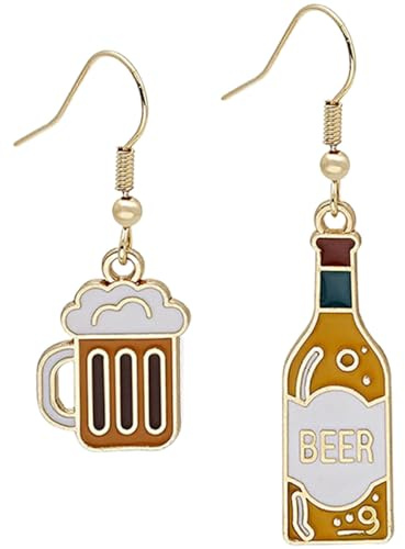 VERDANVERSE Asymmetrische Bier Ohrringe aus Metall Statement Ohrschmuck in Bierflaschen und Becherform Kleine Ohrstecker für Frauen Geschenkidee zum St Patrick’S Day und Alltag
