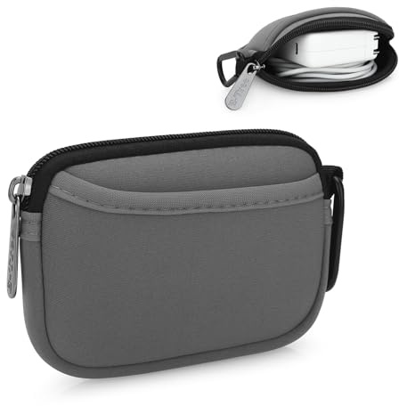 JINSI Mini Pouch Case Small Accessories Storage Organizer Tech Bag (Grey) | Travel Gadget Bag for USB Cable Drive SD Card Charger Power Adapter Keys Keychain, Coin Purse Wallet Zipper Pocket with Hook