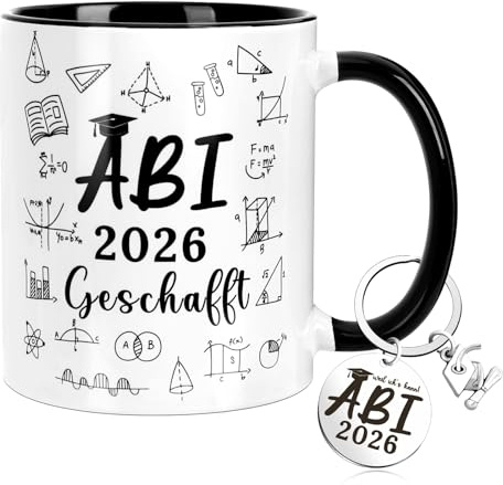 AUGSUN Abitur 2026 Geschenkset, Abi 2026 Geschenke Tasse mit Schlüsselanhänger 350 ml Keramik Tasse Abschlussgeschenk für Männer und Frauen