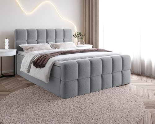 MW EURO-MEBLE Bett Doppelbett Boxspringbett SELA mit Bonell-Matratze + 2 Bettkästen (Grau: Fredo 35, 120x200 cm)