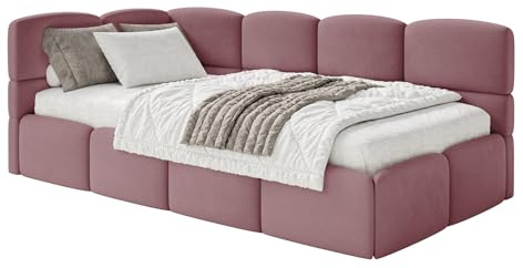 Selsey Jugendbett 120x200cm Rosa mit Matratze und Lattenrost, gepolstertes Polsterbett mit Stauraum und Bettkasten, Jugendbett linksseitig mit Eckkopfteil, Kinderbett 120x200 für Jugendzimmer