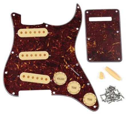 FLEOR Kompletter Satz ST Guitar SSS Pickguard Backplate mit 3 Stk. 52mm Pickup Covers 2T1V Bedienknöpfe Selector Tip Arm Bar Cap, Rote Schildkröte