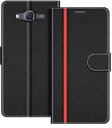 COODIO Custodia in Pelle per Samsung Galaxy J5 2015, Cover a Libro Magnetica Portafoglio per Samsung J500 Galaxy J5 2015, Nero/Rosso
