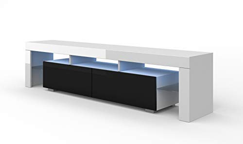 BIM Furniture LOWBOARD Mueble para TV de 190 cm, con LED, armario para TV, armario de TV, color blanco/negro/gris brillante (blanco mate/negro brillante)