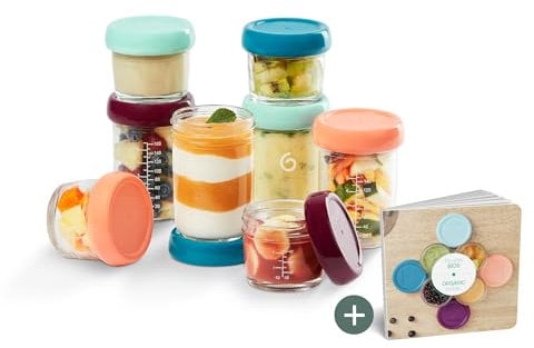 Babymoov Babybols recipientes de vidrio para papillas - para almacenar y congelar papillas, 4x 220ml + 4x 100ml + libro de recetas