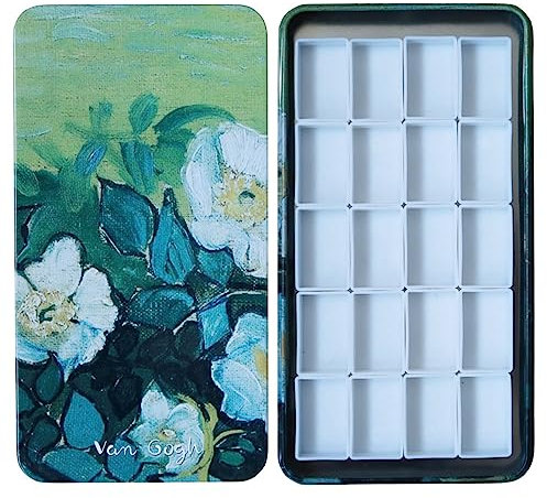 FCLUB Watercolor Palette Tin Box with 20 Full Pans, Empty Magnetic Squares - Metal Art Paint Mixing Tray for Watercolor Painting, Portable Paint Box for Artists