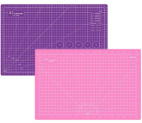 Headley Tools 12 x 18 Inch Thickened Self Healing Cutting Mat, A3 Rotary Cutting Sewing Mat for Crafts, Double Sided 5-Ply Cutting Board for Fabric Quilting Patchwork Arts Hobby Project, Pink/Purple