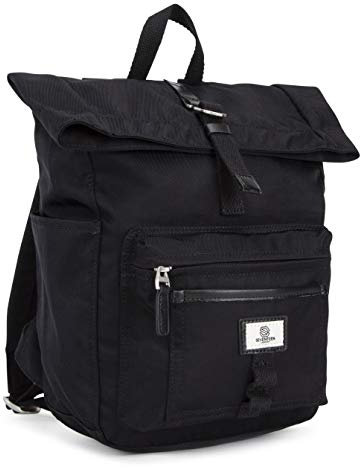 SEVENTEEN LONDON – 8.5L Laptop-Rucksack für Damen Mädchen Jungen Schulrucksack Wasserabweisendes Nylon Gefalteten Roll Top Rucksack in Schwarz für Universität/Reisen/Herren – 'Canary Wharf Mini'
