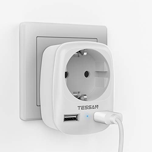 TESSAN Chargeur USB 1 Sortie AC avec 2 Ports USB, Prise Multiple 4000W, Adaptateur Secteur Compatible avec Phone, Conivent pour Bureau, Maison, Blanc