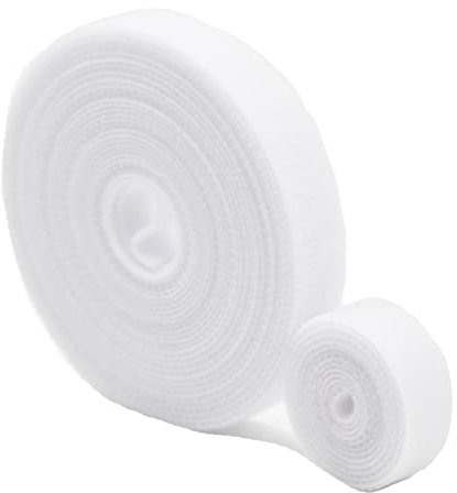 5m Fastening Tape Hook and Loop Straps Cable Ties for Cable Management, 1cm Wide, White