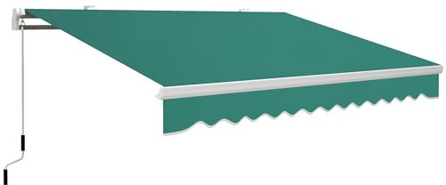 Outsunny Tenda da Sole 4x2.5 m con Braccio Avvolgibile, Tenda Parasole da Esterno a Manovella in Alluminio e Tessuto Poliestere 280g/㎡, Protezione UV, per Giardino, Balcone e Terrazza, Verde Scuro